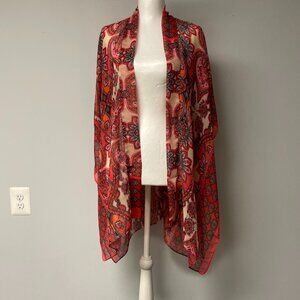 David and Young Red White Paisley Floral Print Kimono Cover Up One Size Flowy